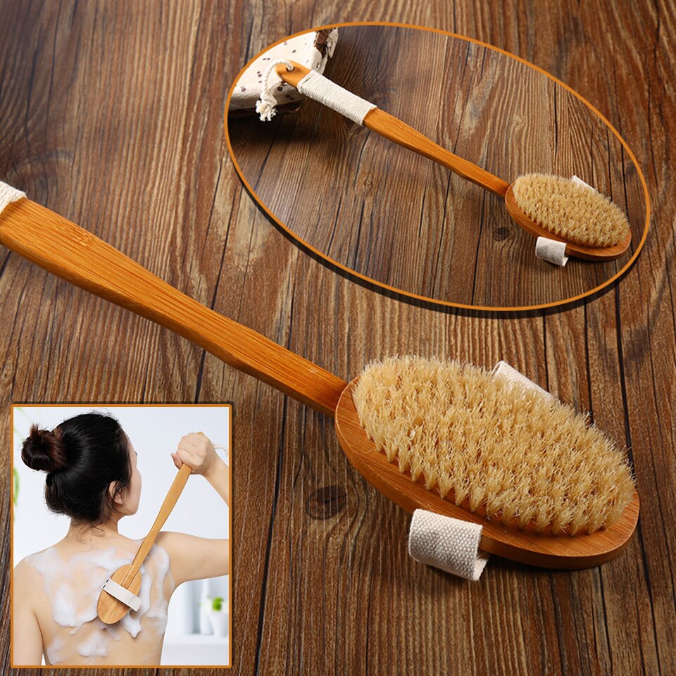 ТАЙСКАЯ Натуральная антицеллюлитная щетка для тела из Тайланда Natural-Bristle-Shower-Brush-For-Back-Dry-Massage-Brush-Body-Bamboo-Bath-Body-Brush-Long-Handle